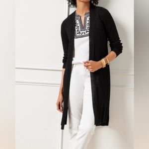 Longline, Knit, Ribbed,Open front, Black, cardigan, Talbot's size M